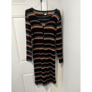 Vintage Jessica Max Women's Black Colored Stripes Long Duster Sz L Knit USA Made